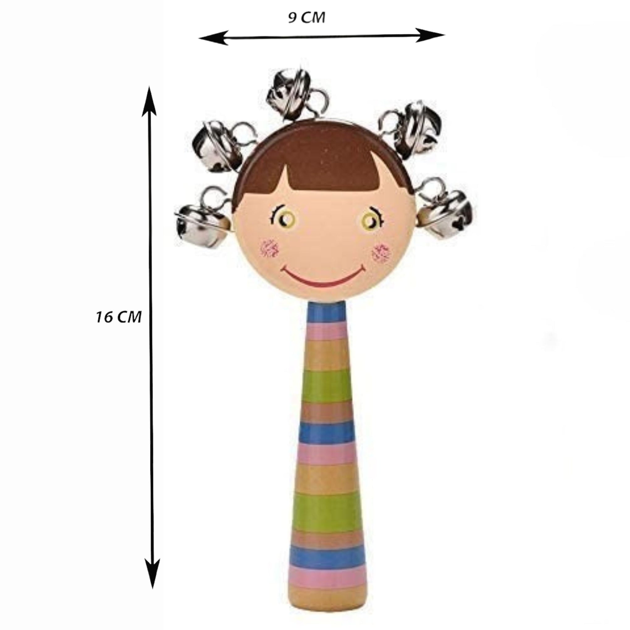 Smile Baby Colorful Wooden round smiley face printed Baby Handle Jingle Bell Rattle Toys jhun jhuna (coffee  color)