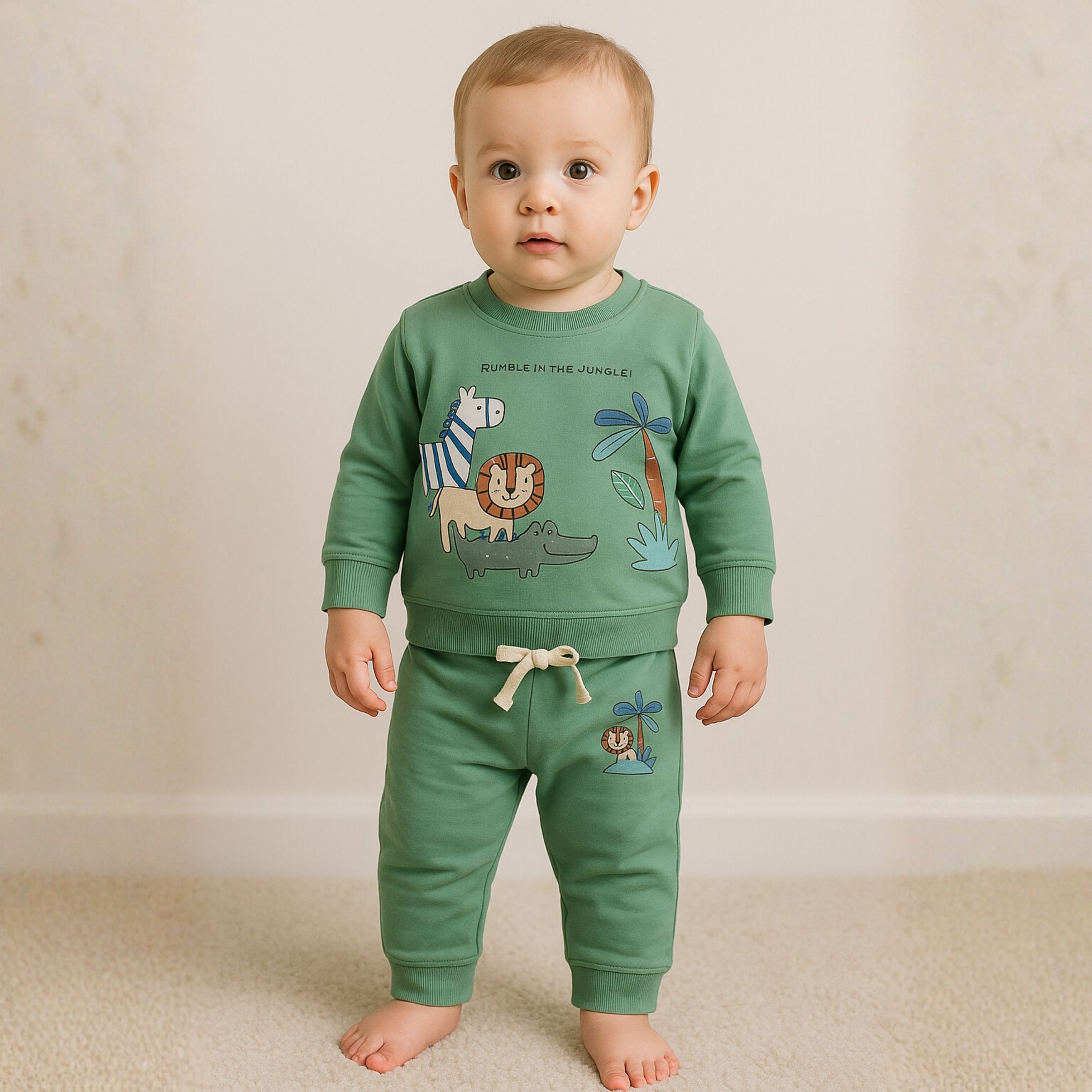 Ollypop “Rumble in the Jungle” Baby Cotton Sweatshirt & Jogger Set (3M–3y)