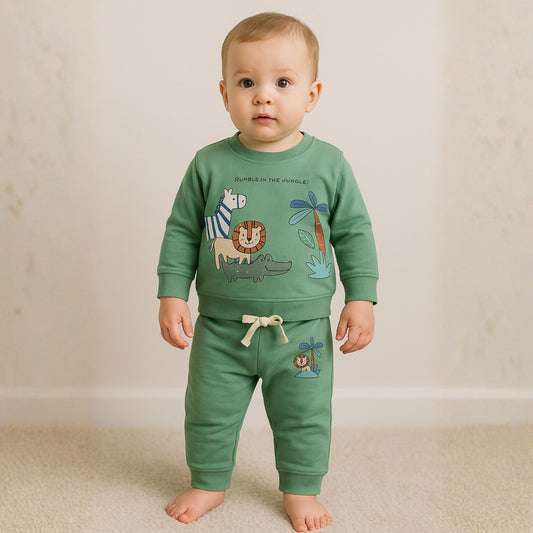 Ollypop “Rumble in the Jungle” Baby Cotton Sweatshirt & Jogger Set (3M–3y)