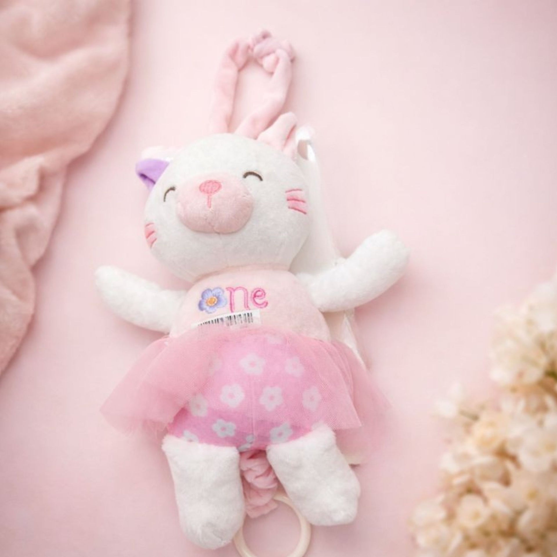Soft Plush Bunny Baby Hanging Toy with Pull Ring Music | Cute Musical & Sensory Toy for Newborns | Stroller, Crib & Car Seat Toy