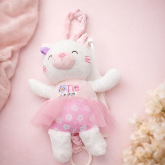 Soft Plush Bunny Baby Hanging Toy with Pull Ring Music | Cute Musical & Sensory Toy for Newborns | Stroller, Crib & Car Seat Toy