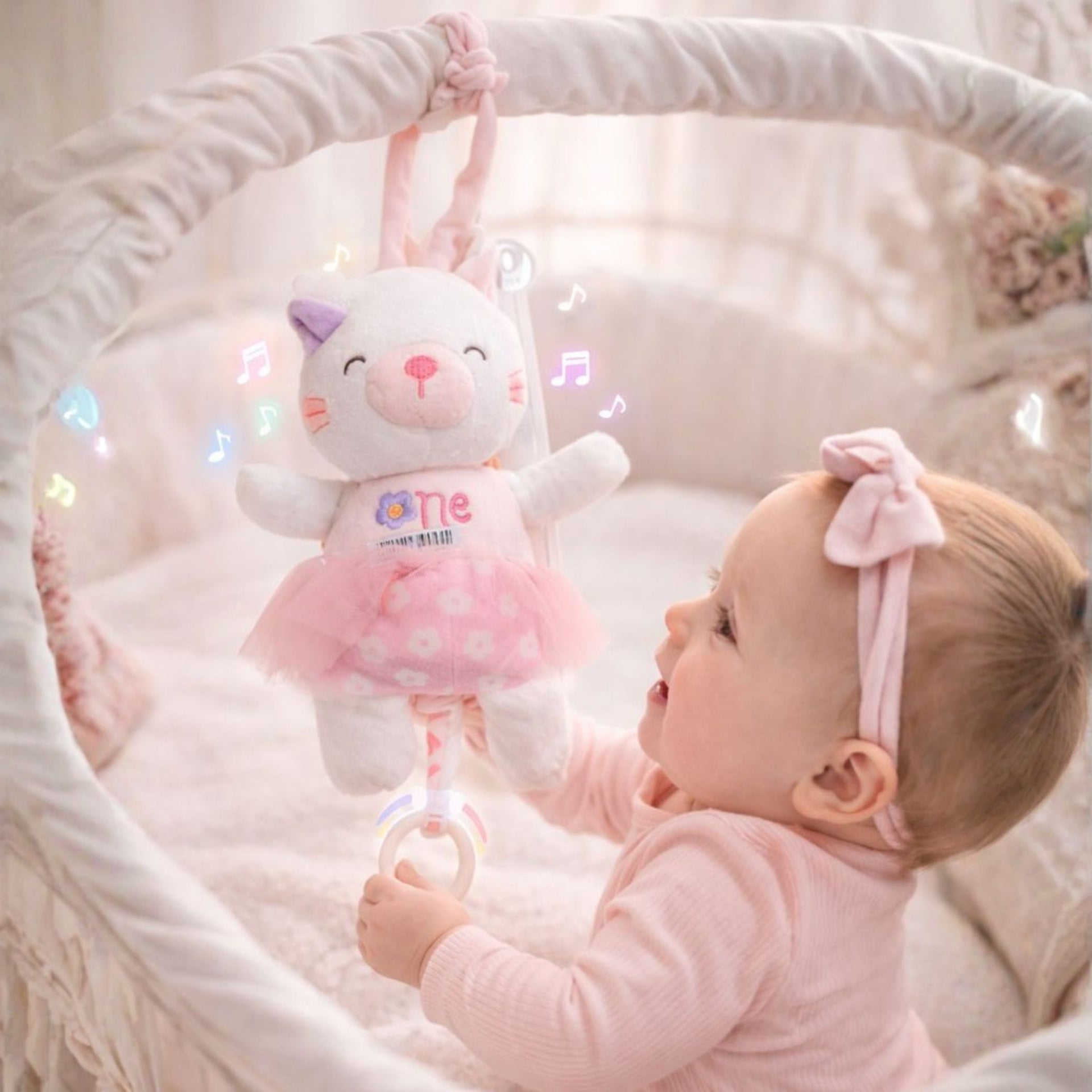 Soft Plush Bunny Baby Hanging Toy with Pull Ring Music | Cute Musical & Sensory Toy for Newborns | Stroller, Crib & Car Seat Toy