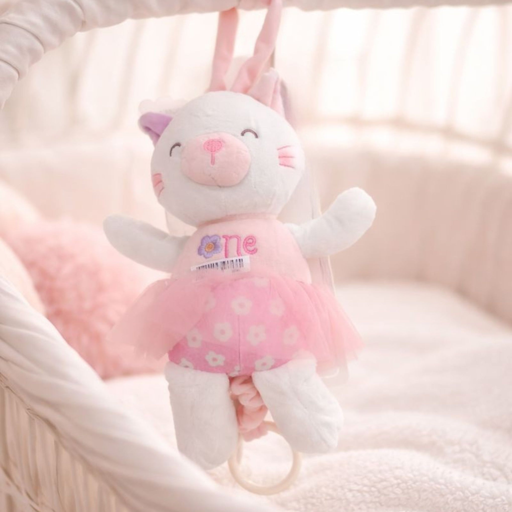 Soft Plush Bunny Baby Hanging Toy with Pull Ring Music | Cute Musical & Sensory Toy for Newborns | Stroller, Crib & Car Seat Toy