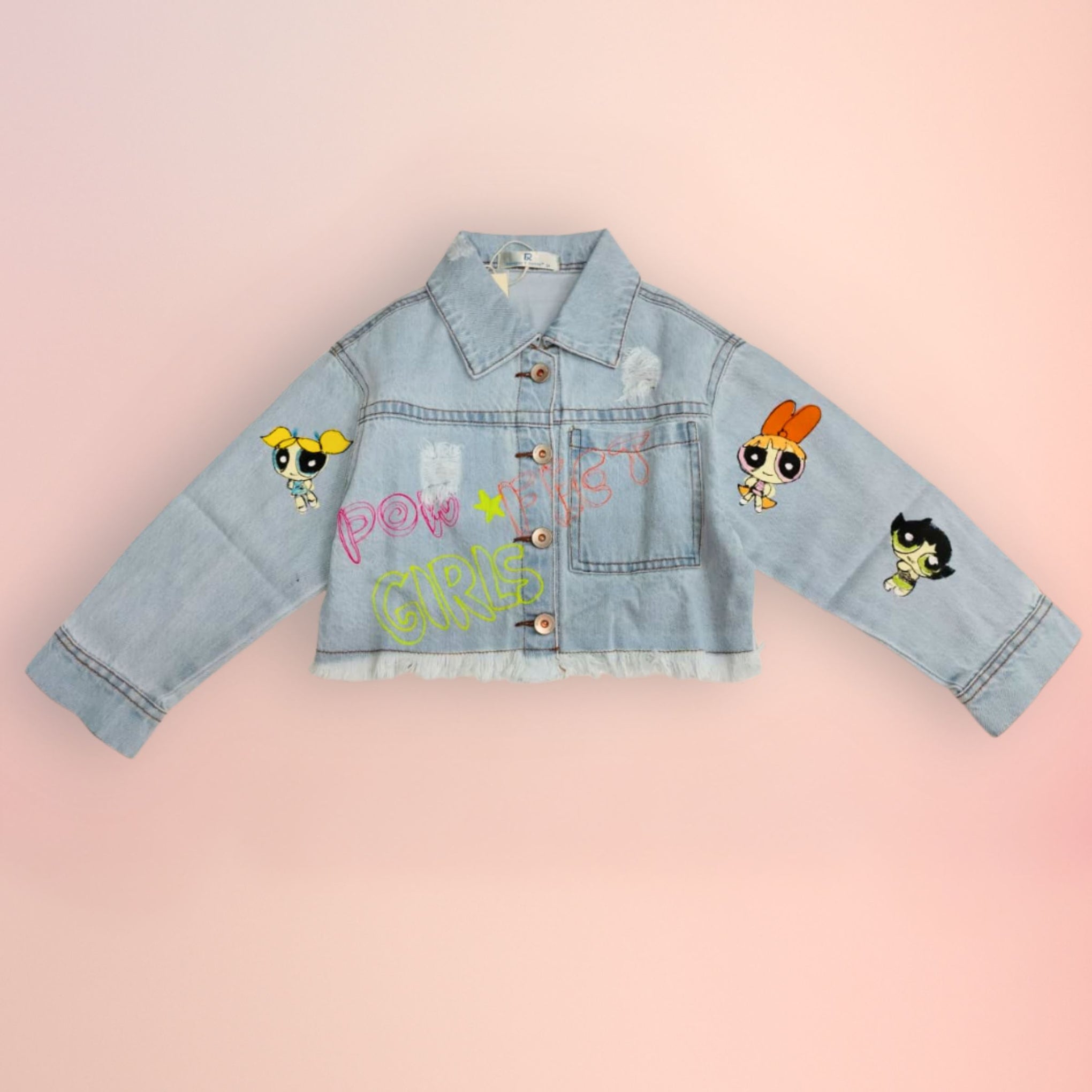 Reverse X-Treme Girls Light Blue Denim Jacket – Powerpuff Girls & Sequin Crown (Age 4–12 Years)