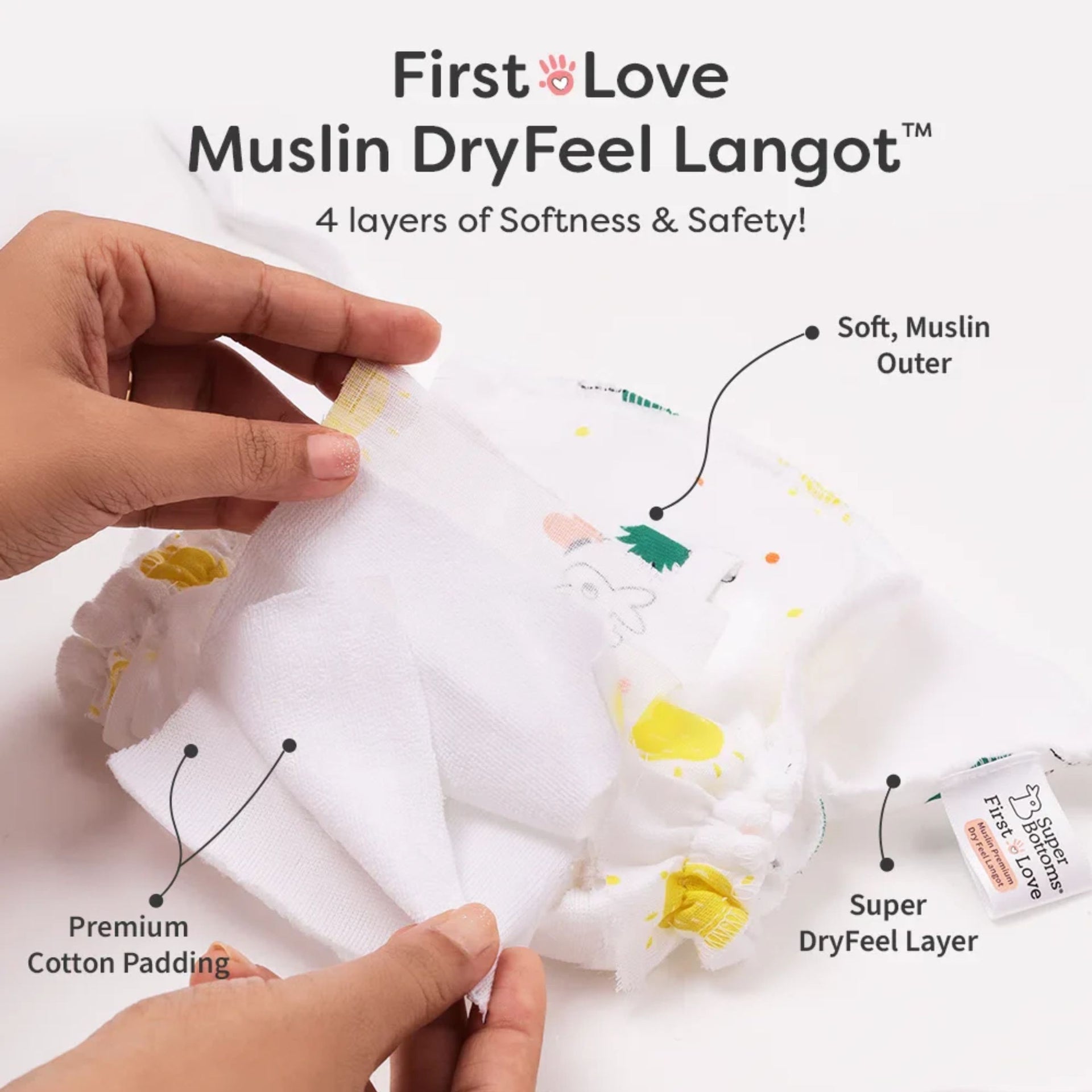 SUPER BOTTOMS New Born Langot (0–12 Months) – Soft Cotton Reusable Baby Cloth Langot with Adjustable Tie-Up, Cute Prints (Pack of 2)