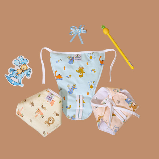 Smile Baby Langot For New Born Baby Pack Of 3 | 100% Pure Cotton Double Layered Langot | Extra Soft & Breathable Nappy | Up To 5 Kg Light Color