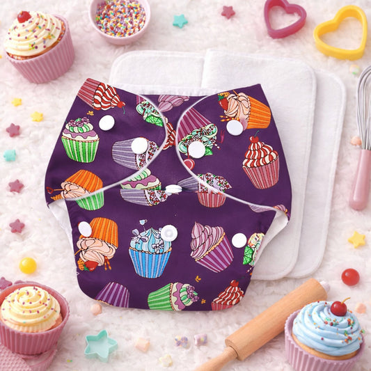 SuperBottoms Super Bottoms Basic Reusable Cloth Diaper Cupcake Print- Multicolor