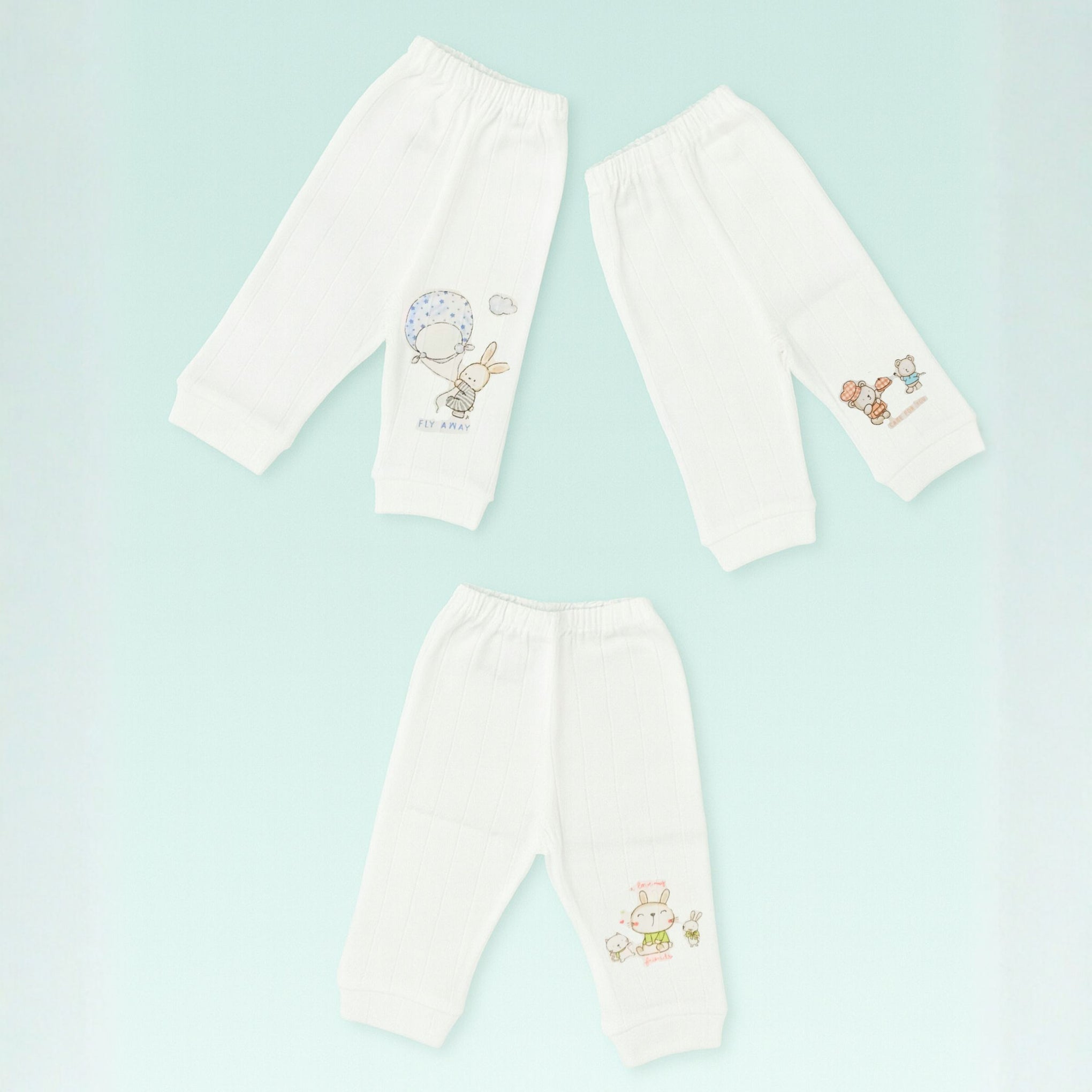 Newborn Baby Cotton Leggings – Ultra-Soft Ribbed Pants with Cute Prints | New born | Unisex Infant Wear (Pack of 3)