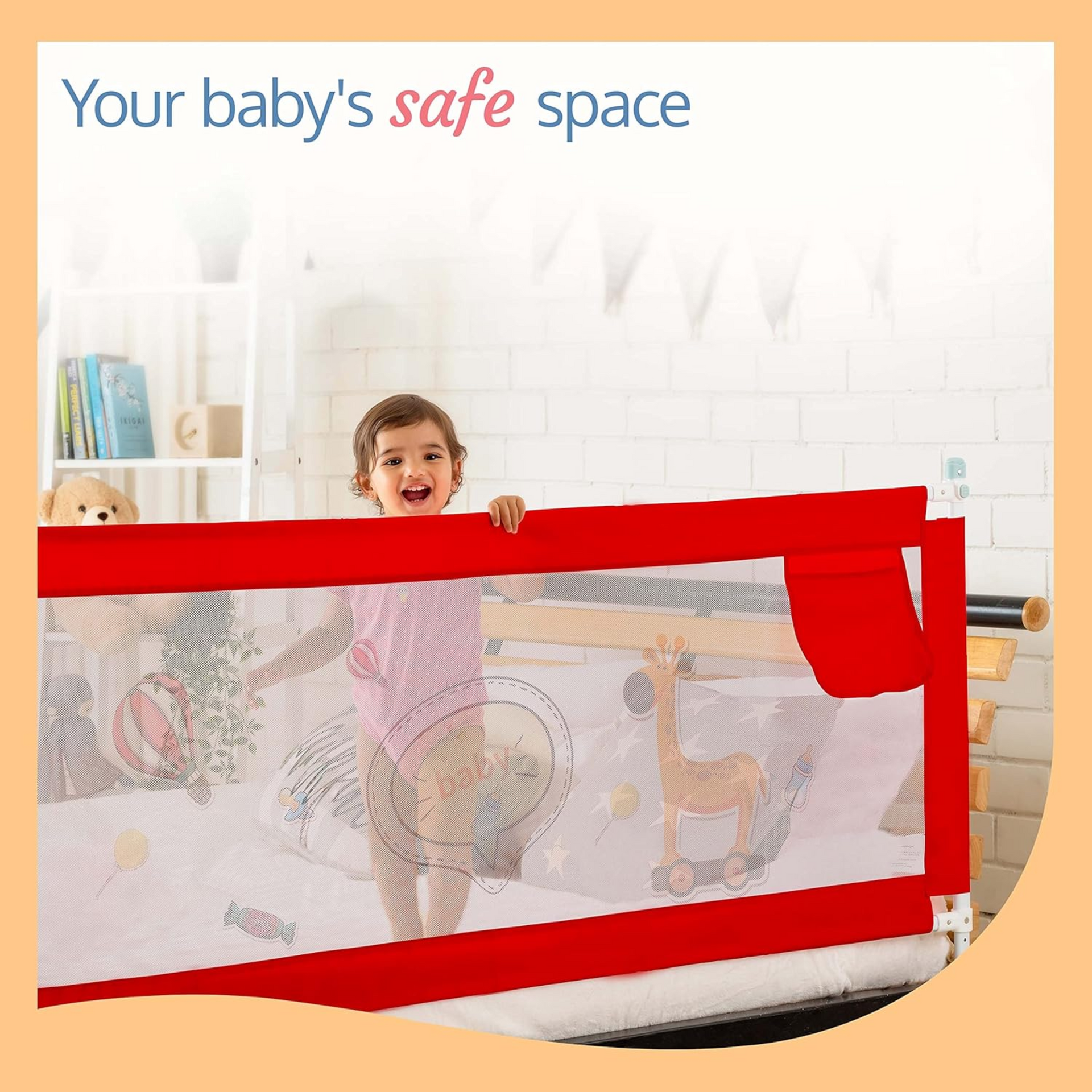 LuvLap Comfy Baby Bed Rail Guard for Baby & Toddler Safety, 180cm x 72cm, Bed rails for baby safety, Foldable & Portable, Adjustable Height, Single bed side rails for baby, (Red)