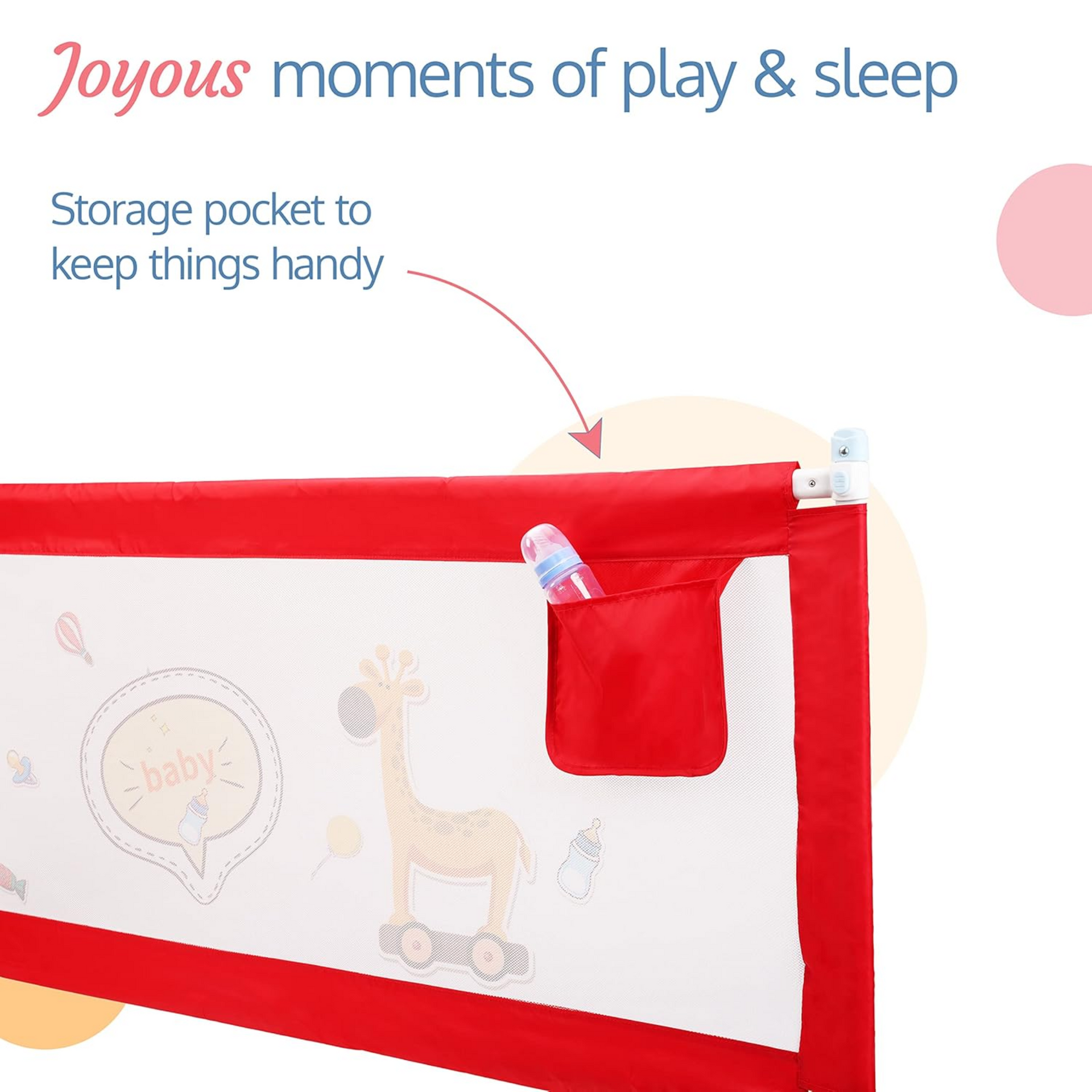 LuvLap Comfy Baby Bed Rail Guard for Baby & Toddler Safety, 180cm x 72cm, Bed rails for baby safety, Foldable & Portable, Adjustable Height, Single bed side rails for baby, (Red)