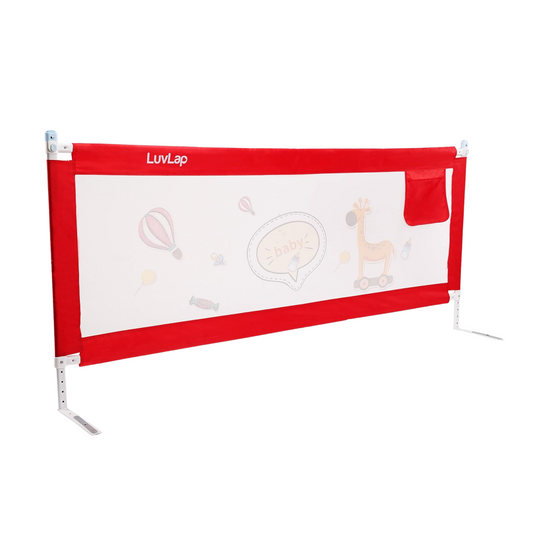 LuvLap Comfy Baby Bed Rail Guard for Baby & Toddler Safety, 180cm x 72cm, Bed rails for baby safety, Foldable & Portable, Adjustable Height, Single bed side rails for baby, (Red)