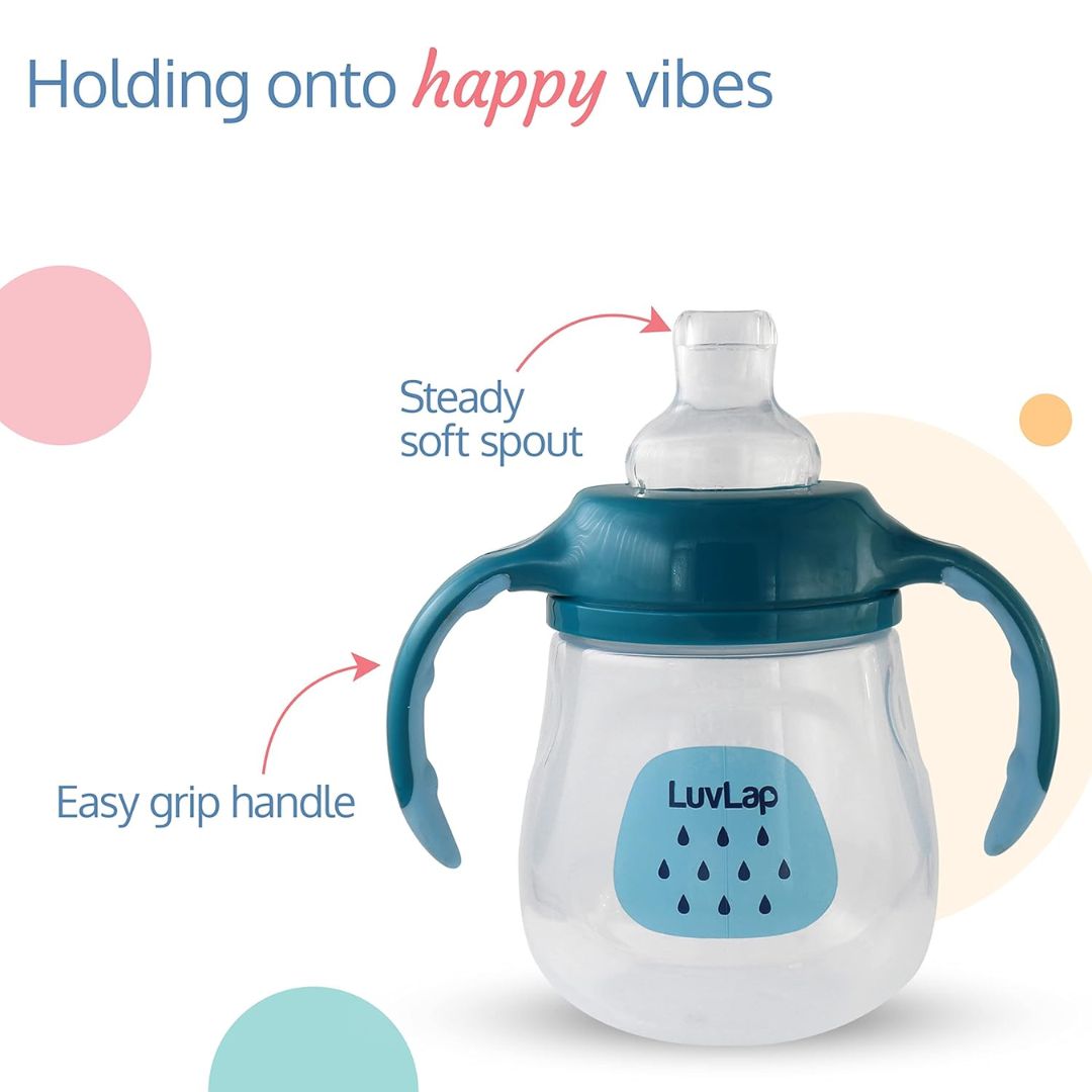 LuvLap Little Dolphin Sipper, Soft Silicone Spout, Anti-Spill, Colour, 280Ml, 6M+, Blue