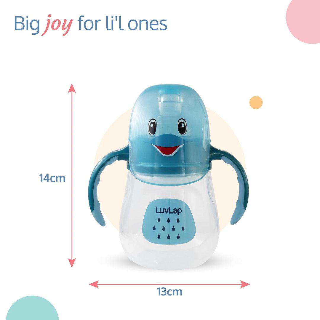 LuvLap Little Dolphin Sipper, Soft Silicone Spout, Anti-Spill, Colour, 280Ml, 6M+, Blue