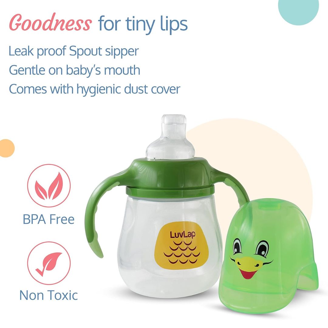 LuvLap Clever Frog Spout Sipper for Infant/Toddler, 210ml, Anti-Spill Sippy Cup with Soft Silicone Spout BPA Free, 6m+ (Green)
