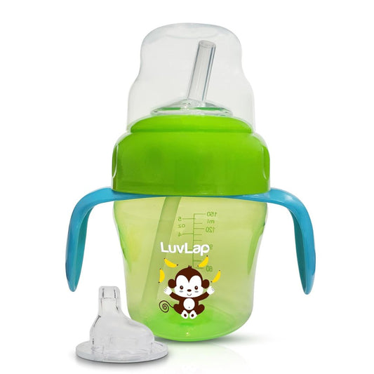 LuvLap Banana Time  Anti Spill, Interchangeable Sipper / Sippy Cup with Soft Silicone Spout and Straw BPA Free, 6m+ (Green)