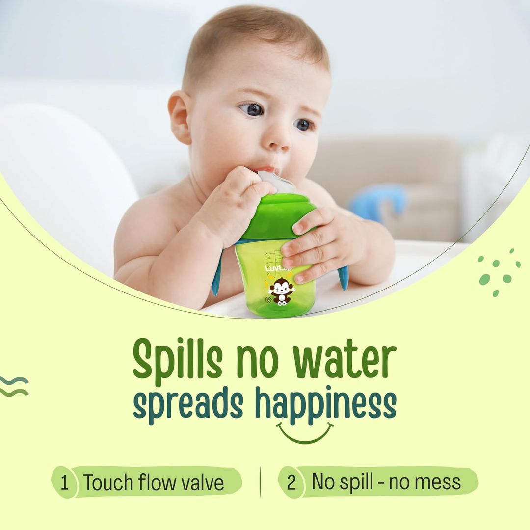 LuvLap Banana Time  Anti Spill, Interchangeable Sipper / Sippy Cup with Soft Silicone Spout and Straw BPA Free, 6m+ (Green)