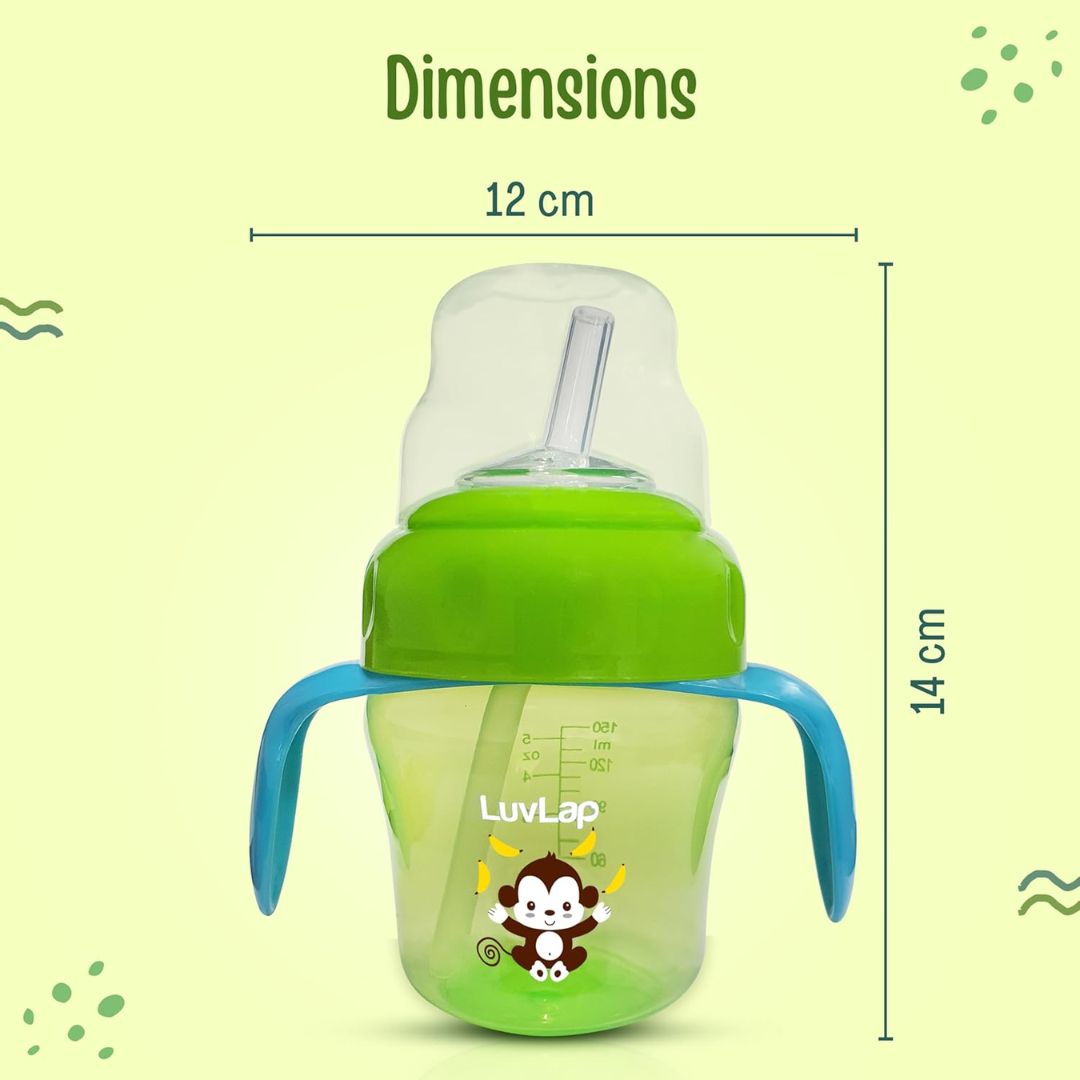 LuvLap Banana Time  Anti Spill, Interchangeable Sipper / Sippy Cup with Soft Silicone Spout and Straw BPA Free, 6m+ (Green)