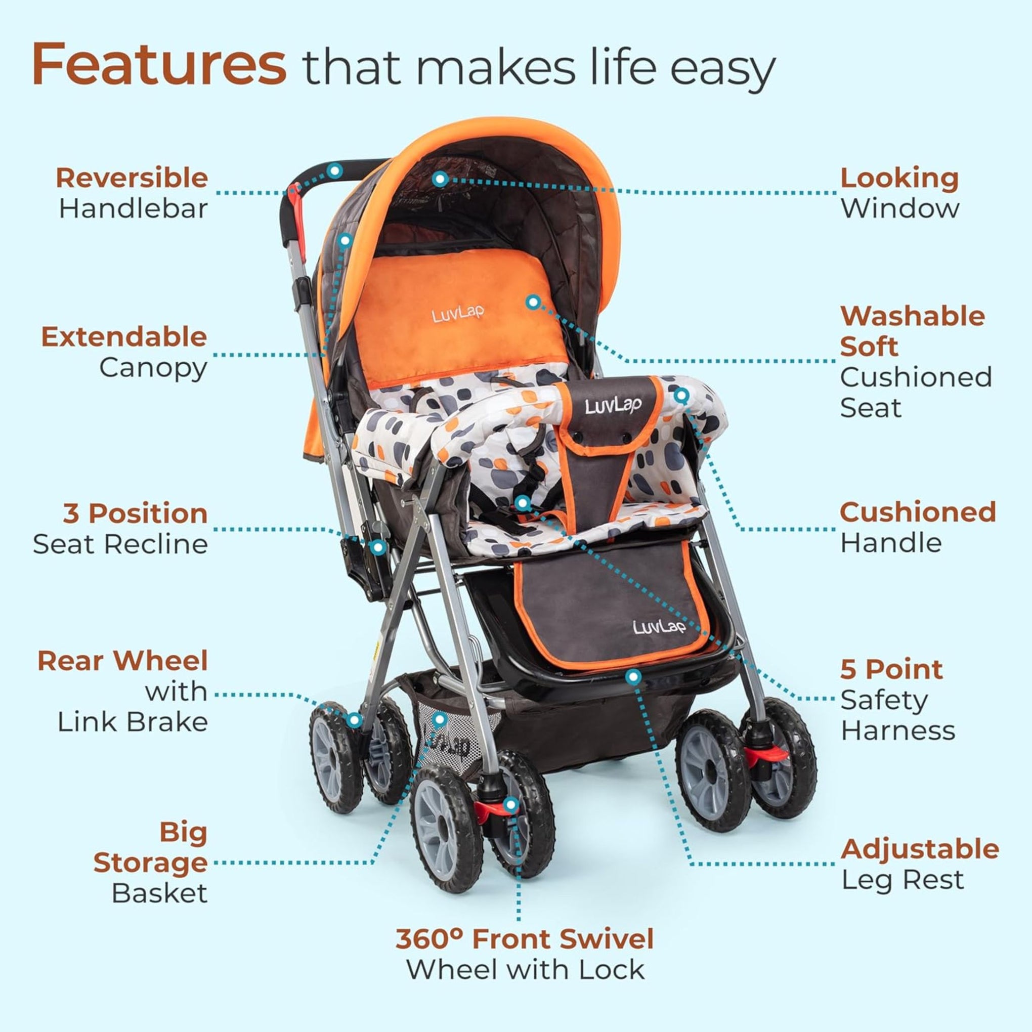Luvlap Baby Stroller Lock LuvLap City Baby Stroller Buggy Assorted