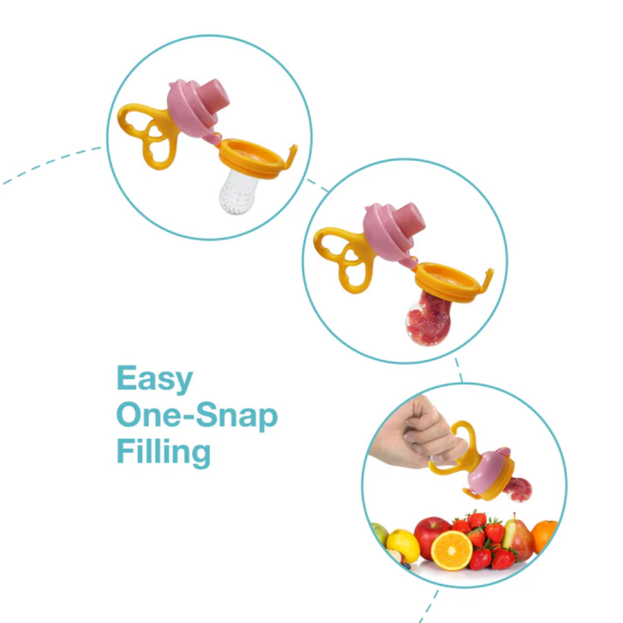 LuvLap Silicone Food/Fruit Nibbler with Extra Mesh, Heartfills Yellow & Pink, BPA Free