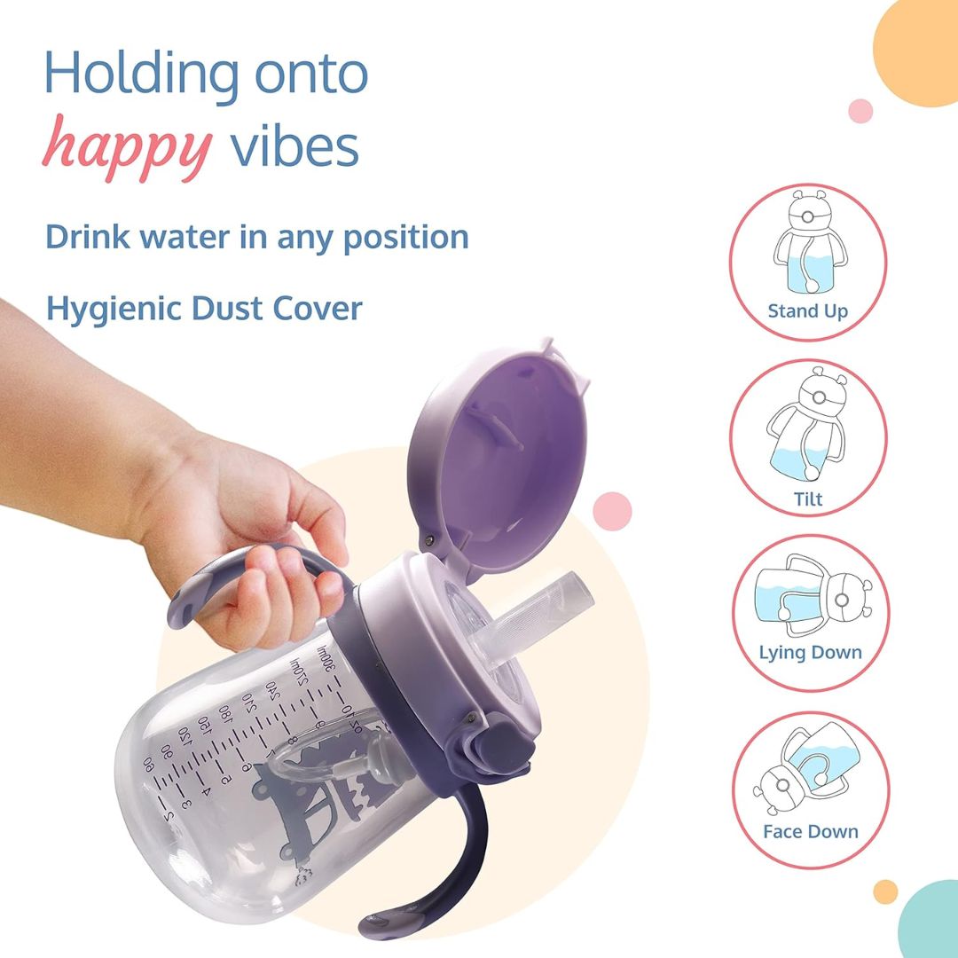 LuvLap Baby Bite Resistant Soft Silicone Straw Sipper Cup with Handle, with Weighted Straw, Sippy Cup with Anti Spill Lock, BPA Free, 6m+, 300 ml, Purple