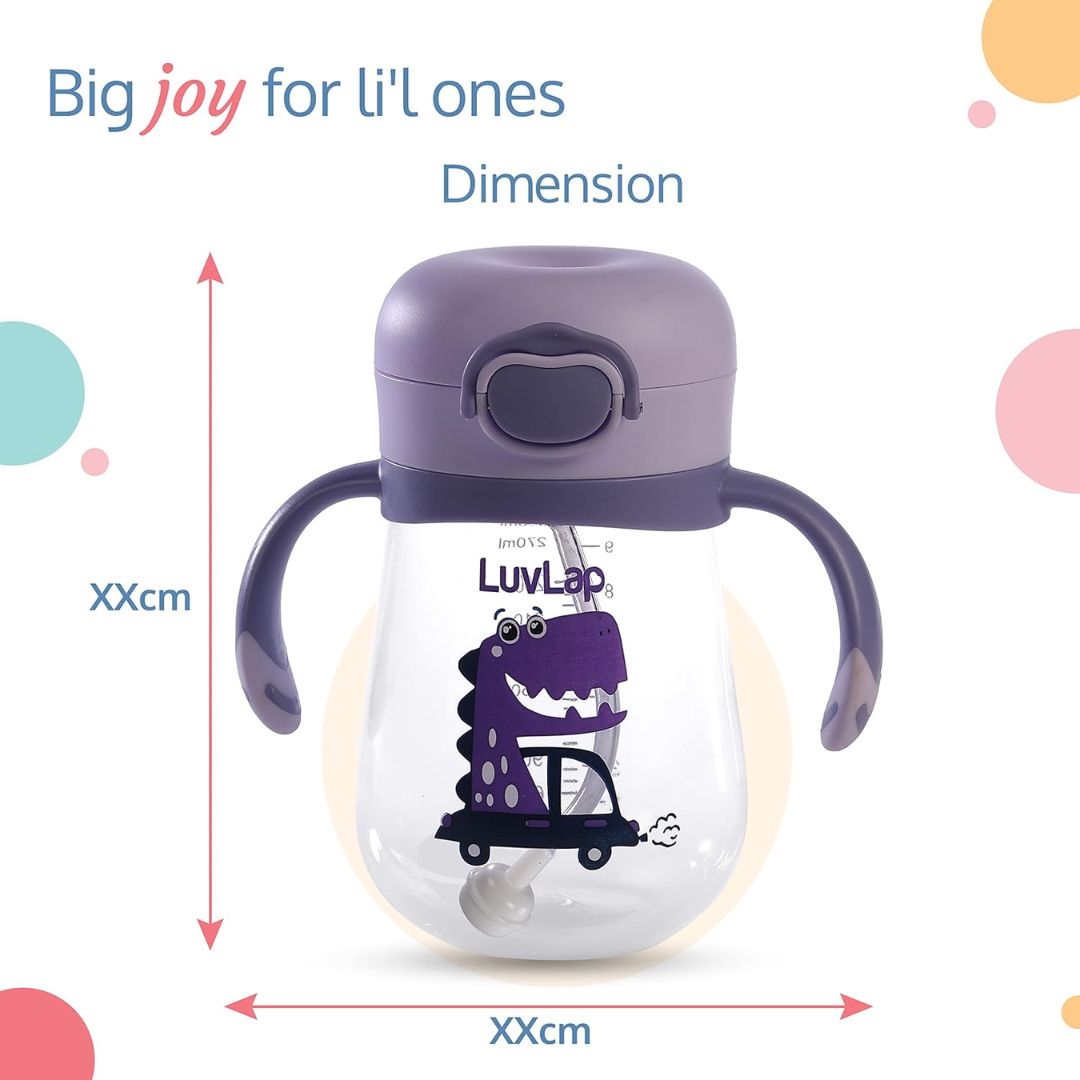 LuvLap Baby Bite Resistant Soft Silicone Straw Sipper Cup with Handle, with Weighted Straw, Sippy Cup with Anti Spill Lock, BPA Free, 6m+, 300 ml, Purple