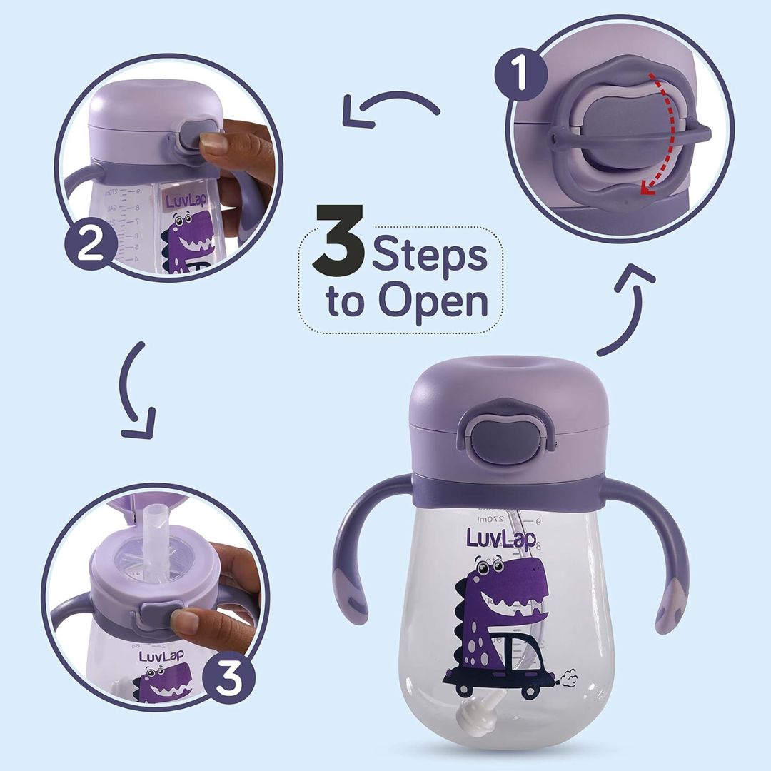 LuvLap Baby Bite Resistant Soft Silicone Straw Sipper Cup with Handle, with Weighted Straw, Sippy Cup with Anti Spill Lock, BPA Free, 6m+, 300 ml, Purple