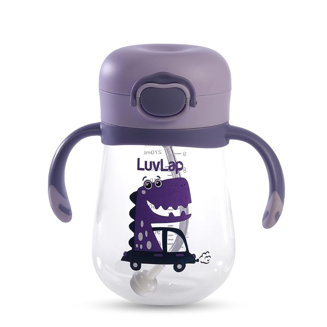 LuvLap Baby Bite Resistant Soft Silicone Straw Sipper Cup with Handle, with Weighted Straw, Sippy Cup with Anti Spill Lock, BPA Free, 6m+, 300 ml, Purple