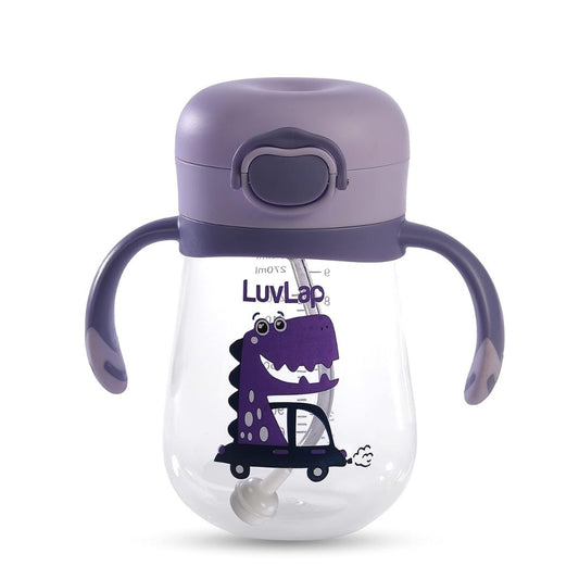 LuvLap Baby Bite Resistant Soft Silicone Straw Sipper Cup with Handle, with Weighted Straw, Sippy Cup with Anti Spill Lock, BPA Free, 6m+, 300 ml, Purple