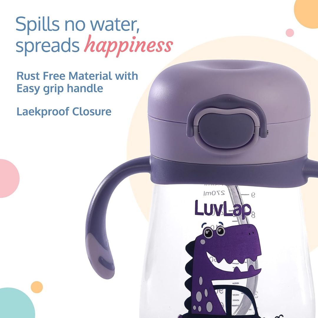 LuvLap Baby Bite Resistant Soft Silicone Straw Sipper Cup with Handle, with Weighted Straw, Sippy Cup with Anti Spill Lock, BPA Free, 6m+, 300 ml, Purple