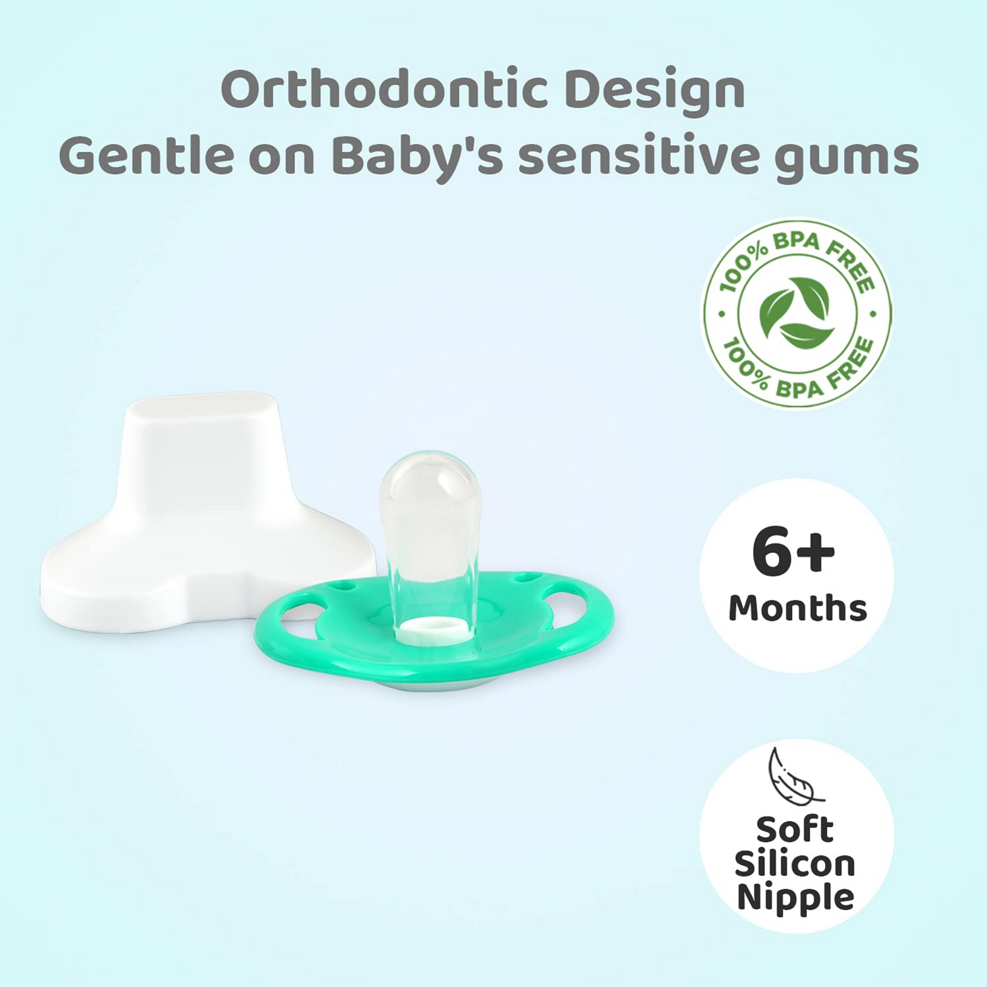 R for Rabbit Baby Apple Pacifier Ultra Light Soft Silicone Nipple, Orthodontic Design, BPA-Free for Kids of 6 Months +|Large|Green