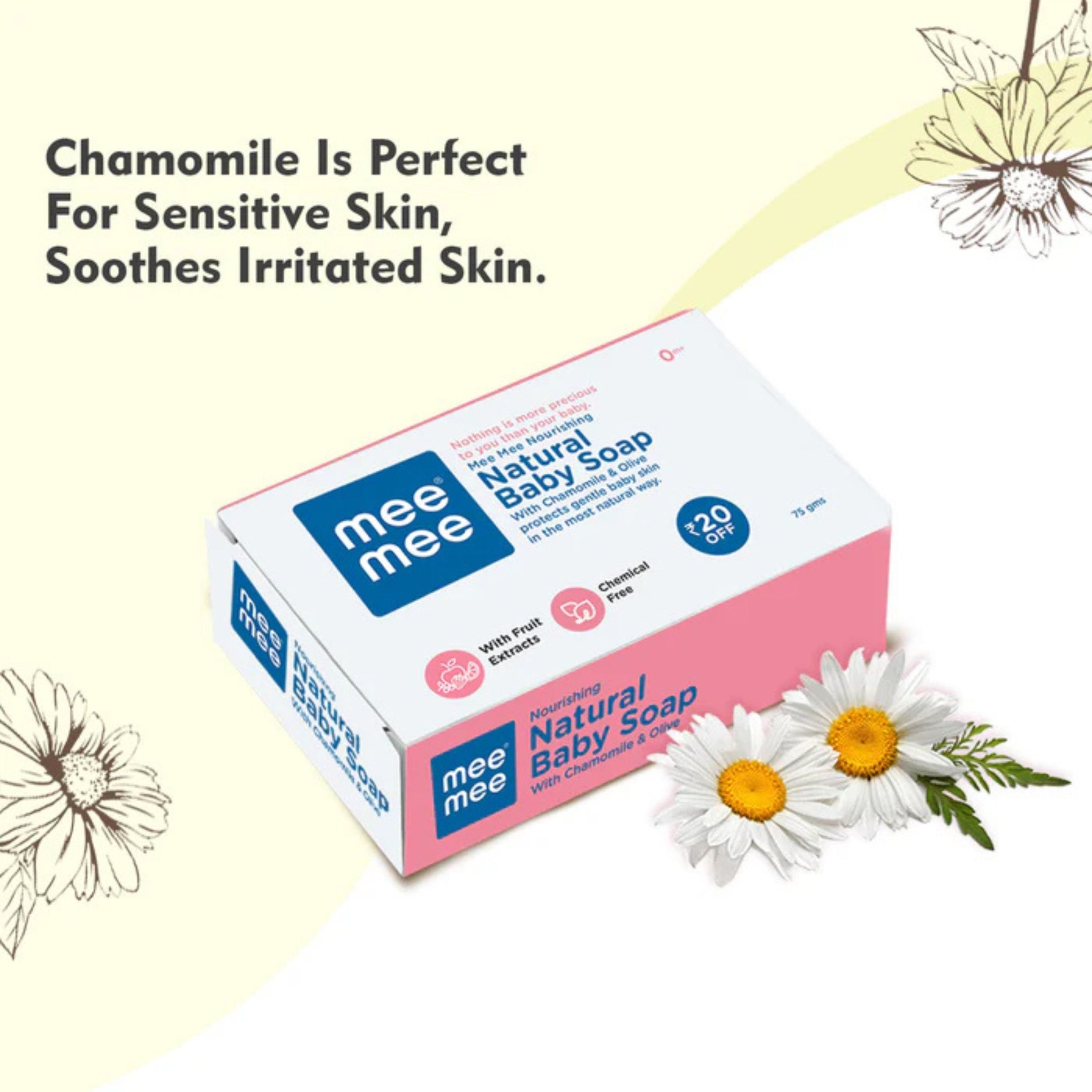 Mee Mee baby soap 100% Natural Nourishing Baby Soap in 3 Variants  | Chamomile & Olive Extracts | Natural Almond Oil & Milk Extract | Natural Shea & Cocoa Butter | Organic Baby Soap | 75gm ( pack of 1)