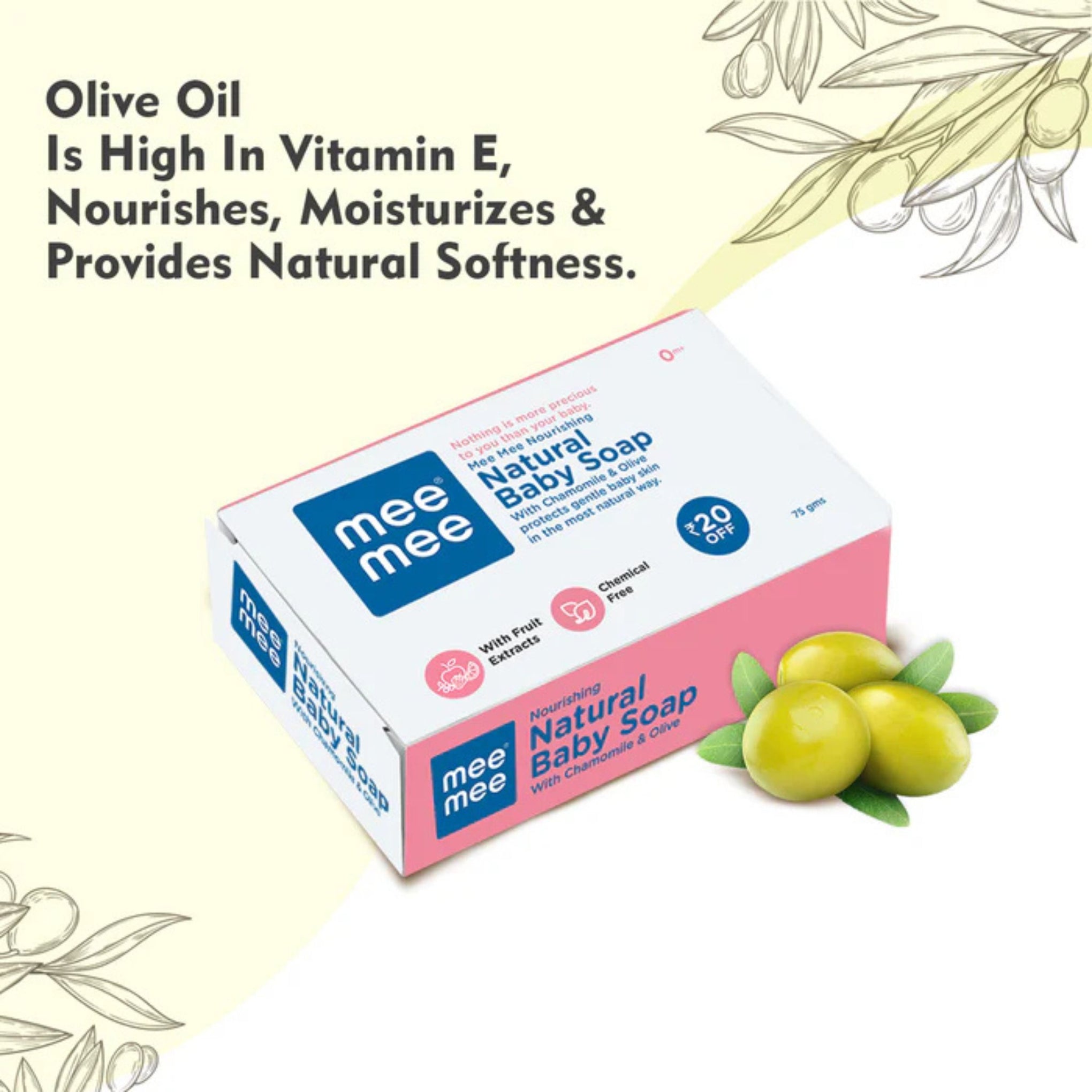 Mee Mee baby soap 100% Natural Nourishing Baby Soap in 3 Variants  | Chamomile & Olive Extracts | Natural Almond Oil & Milk Extract | Natural Shea & Cocoa Butter | Organic Baby Soap | 75gm ( pack of 1)