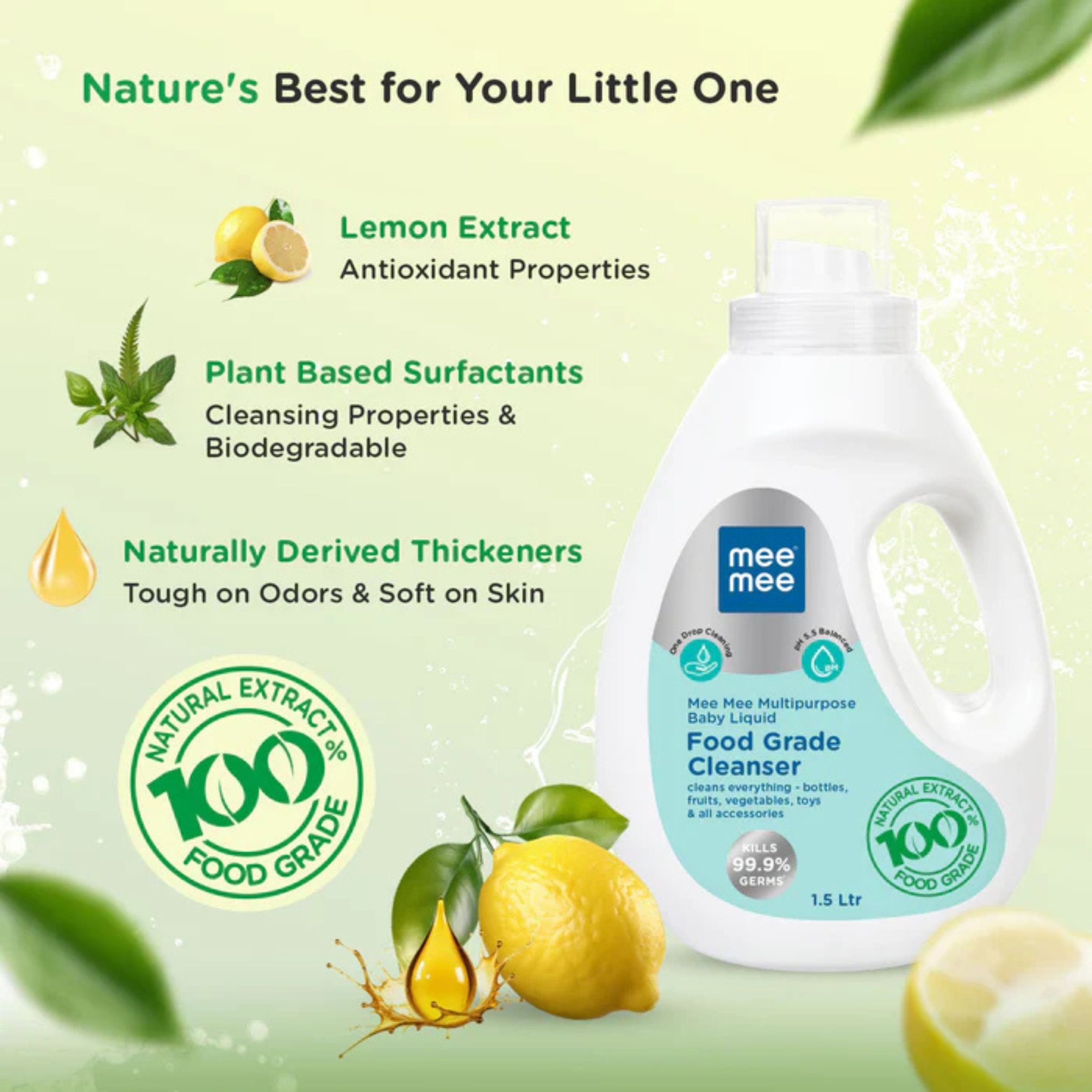 Mee Mee Multipurpose Baby Liquid Food Grade Cleanser - Available 500ML Refill , 500ml , 1.5L, Natural Extracts Gentle Formula ( PACK OF 1 )