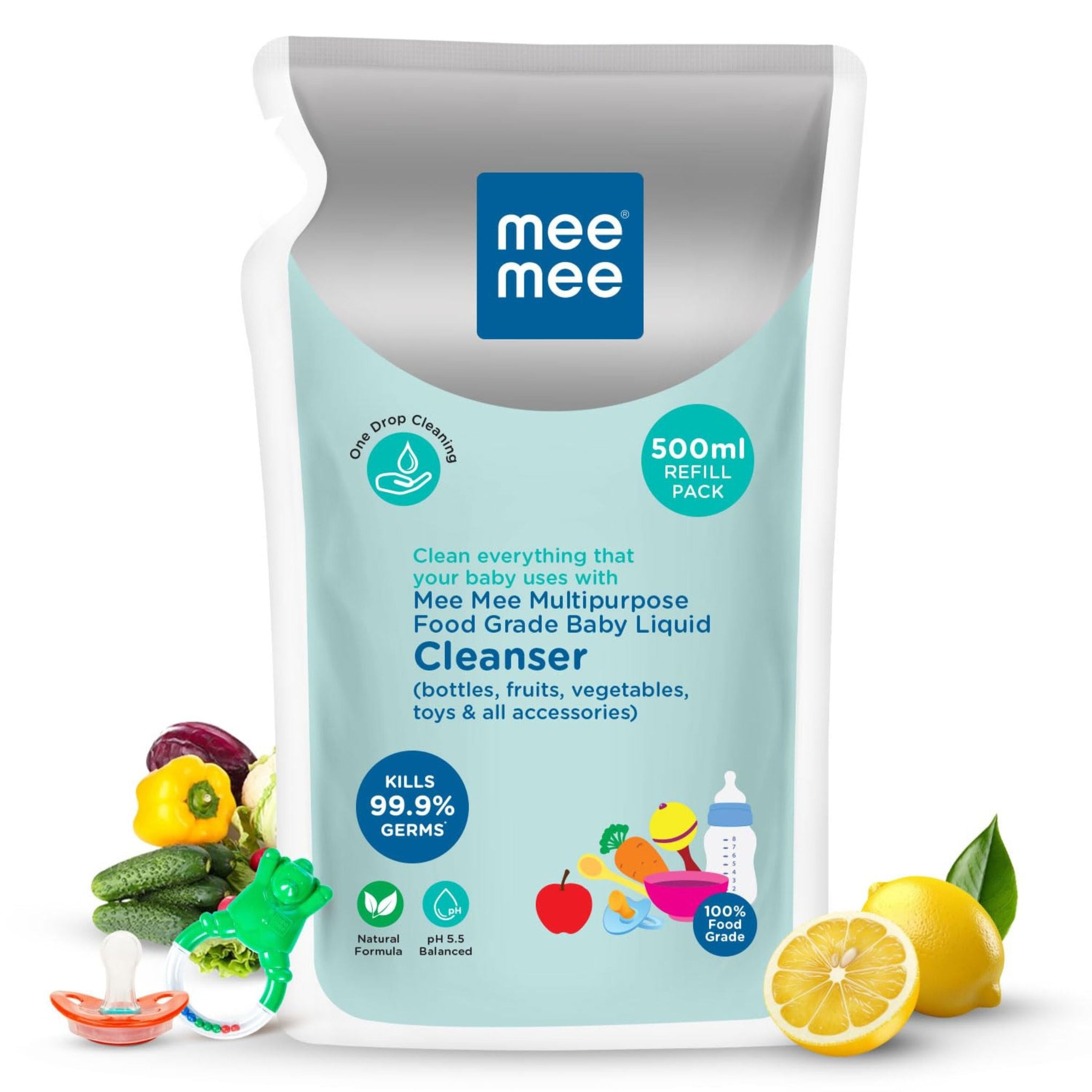 Mee Mee Multipurpose Baby Liquid Food Grade Cleanser - Available 500ML Refill , 500ml , 1.5L, Natural Extracts Gentle Formula ( PACK OF 1 )