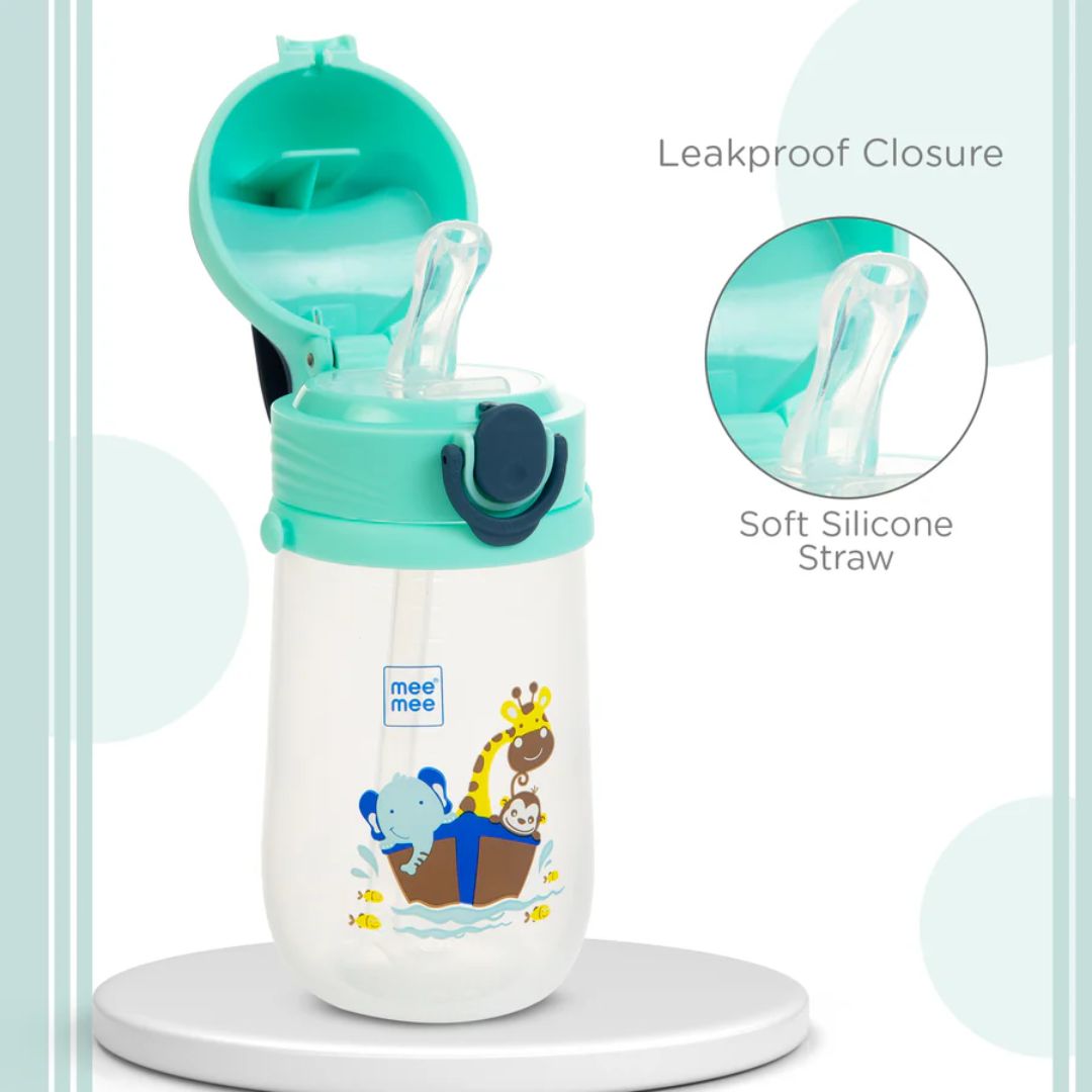 Mee Mee Easy-Open Leakproof Sipper Bottle: Soft Silicone Straw, Detachable Strap, Sterilizable, Lightweight, BPA-Free (Blue)