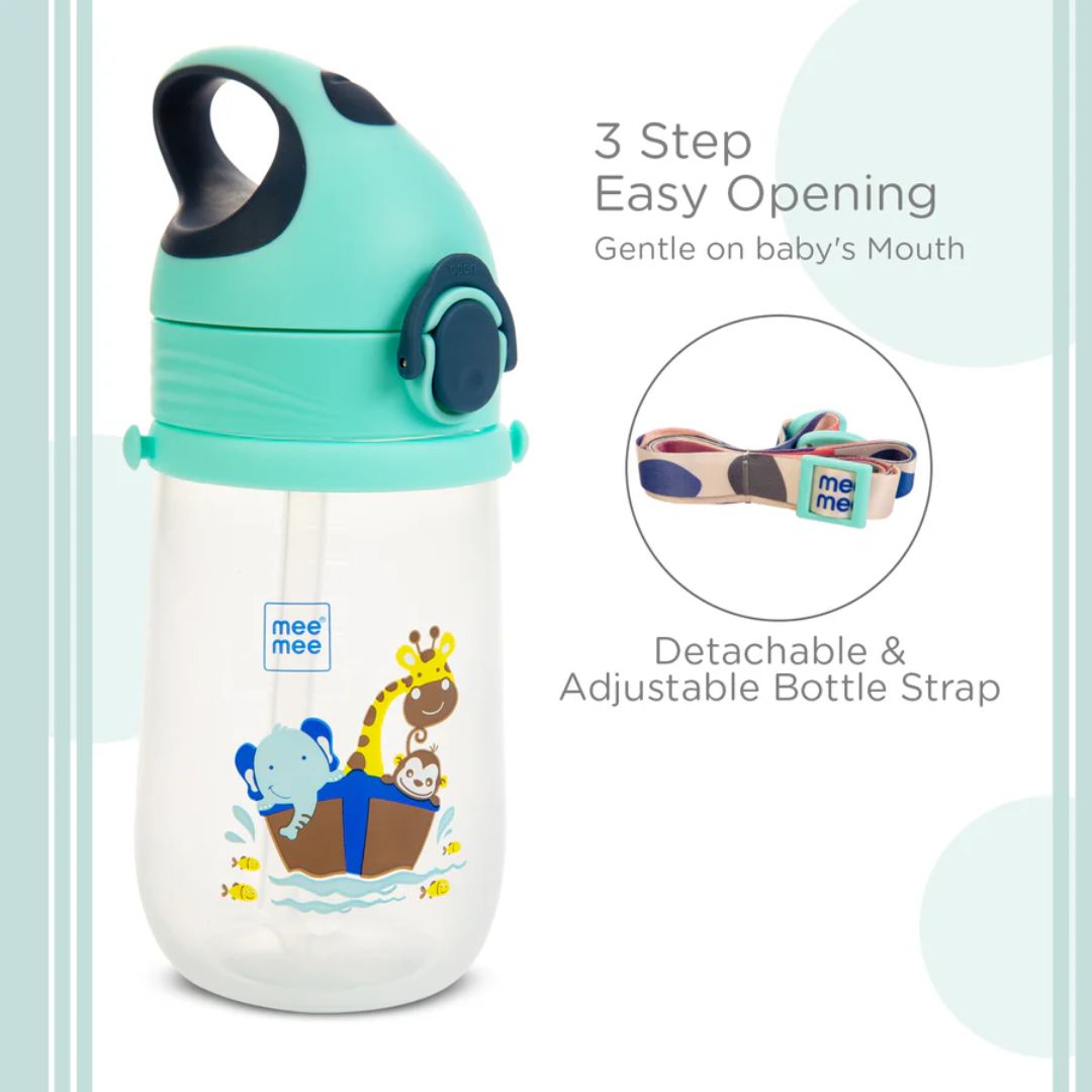 Mee Mee Easy-Open Leakproof Sipper Bottle: Soft Silicone Straw, Detachable Strap, Sterilizable, Lightweight, BPA-Free (Blue)