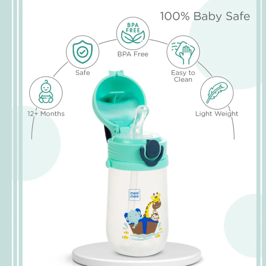 Mee Mee Easy-Open Leakproof Sipper Bottle: Soft Silicone Straw, Detachable Strap, Sterilizable, Lightweight, BPA-Free (Blue)
