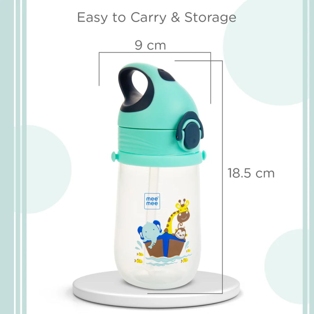 Mee Mee Easy-Open Leakproof Sipper Bottle: Soft Silicone Straw, Detachable Strap, Sterilizable, Lightweight, BPA-Free (Blue)