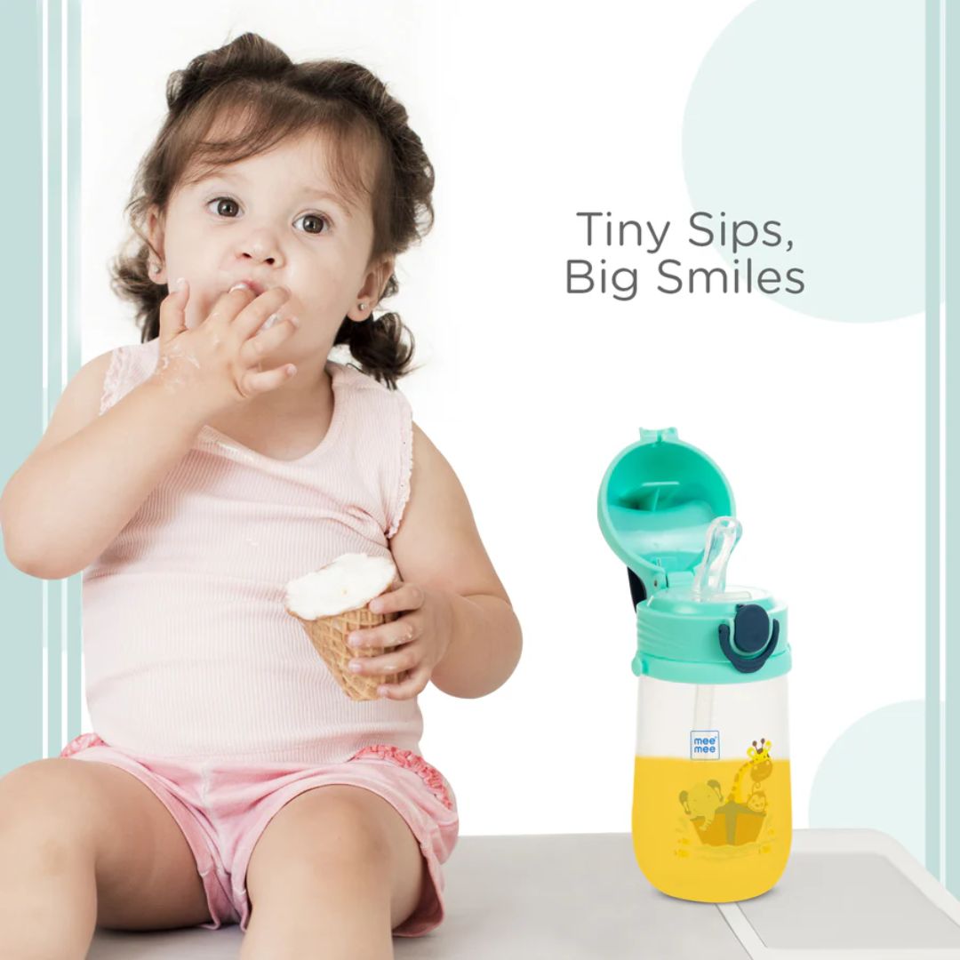 Mee Mee Easy-Open Leakproof Sipper Bottle: Soft Silicone Straw, Detachable Strap, Sterilizable, Lightweight, BPA-Free (Blue)