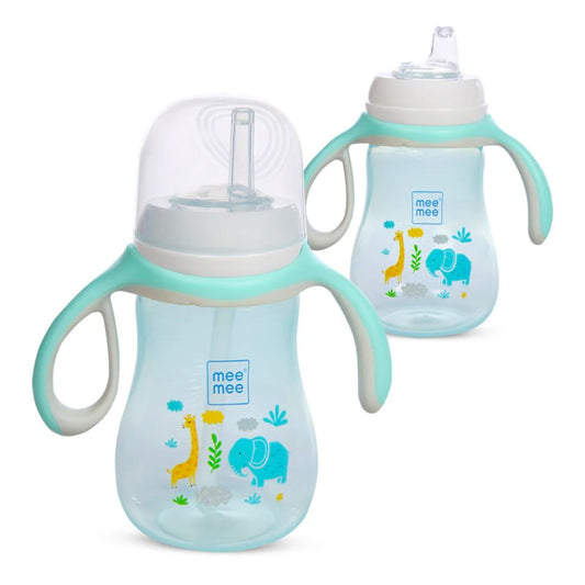 Mee Mee BPA Free, 2 in 1 Convertible Sipper Cup with Soft Spout & Straw, Anti-Leak, Detachable Handle, for Babies/Toddlers/Kids, 300ml, blue (Silicone)
