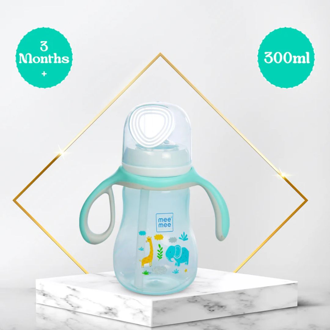Mee Mee BPA Free, 2 in 1 Convertible Sipper Cup with Soft Spout & Straw, Anti-Leak, Detachable Handle, for Babies/Toddlers/Kids, 300ml, blue (Silicone)
