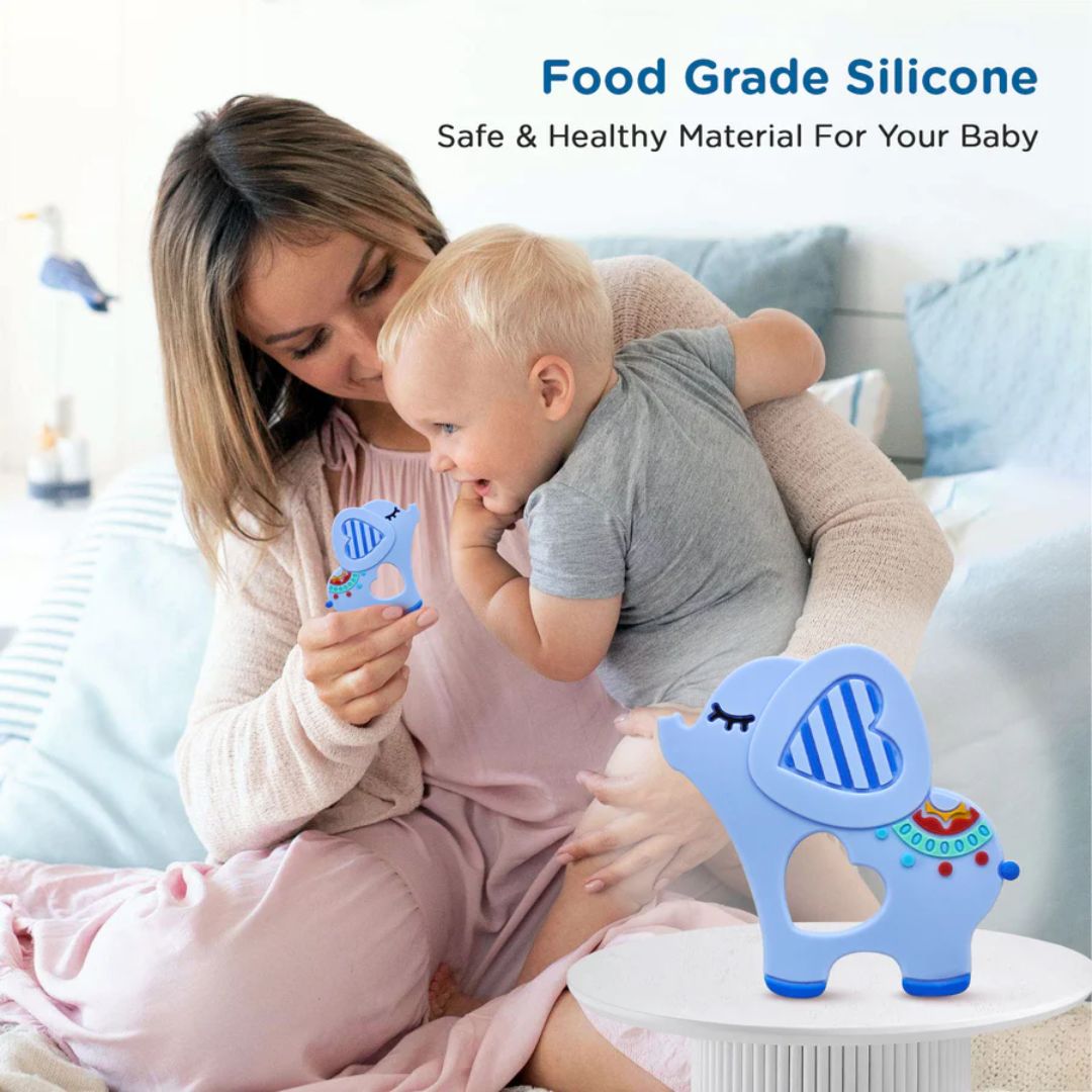 Mee Mee Pink Elephant Teether: Soft and Safe Companion for Your Baby's Sleep and Play Elephant shape (Blue)