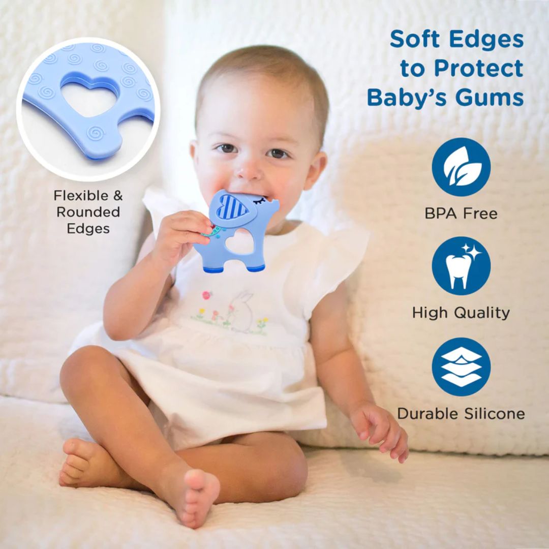 Mee Mee Pink Elephant Teether: Soft and Safe Companion for Your Baby's Sleep and Play Elephant shape (Blue)