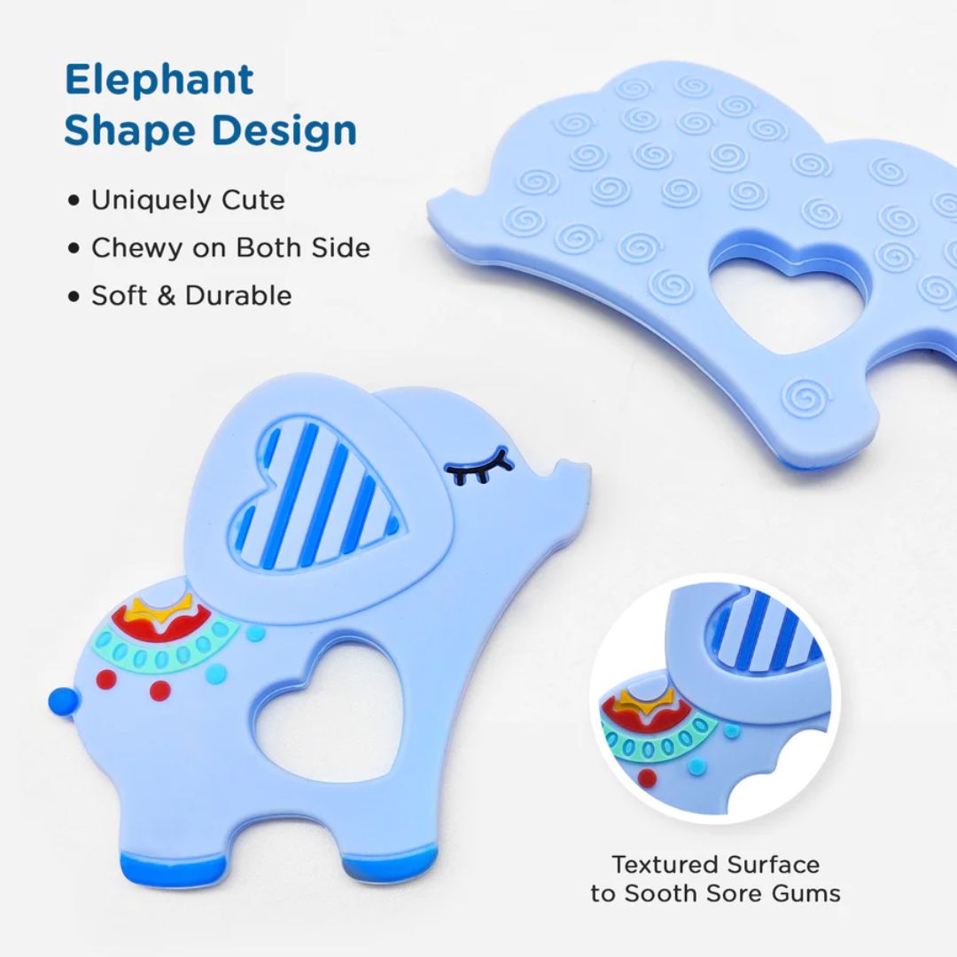 Mee Mee Pink Elephant Teether: Soft and Safe Companion for Your Baby's Sleep and Play Elephant shape (Blue)