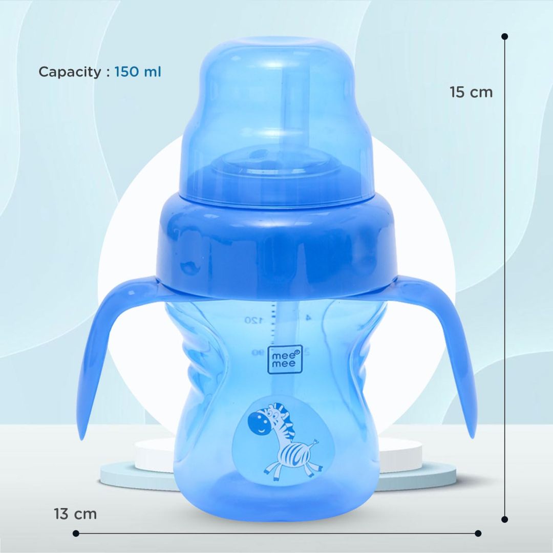 Mee Mee 2 in 1 Spout and Straw Sipper Cup for Meal | BPA-Free, Anti Spill and Unbreakable | Easy to Hold Detachable Handle | Anti Leak Lock Bottle with Cap for Kids (Blue)