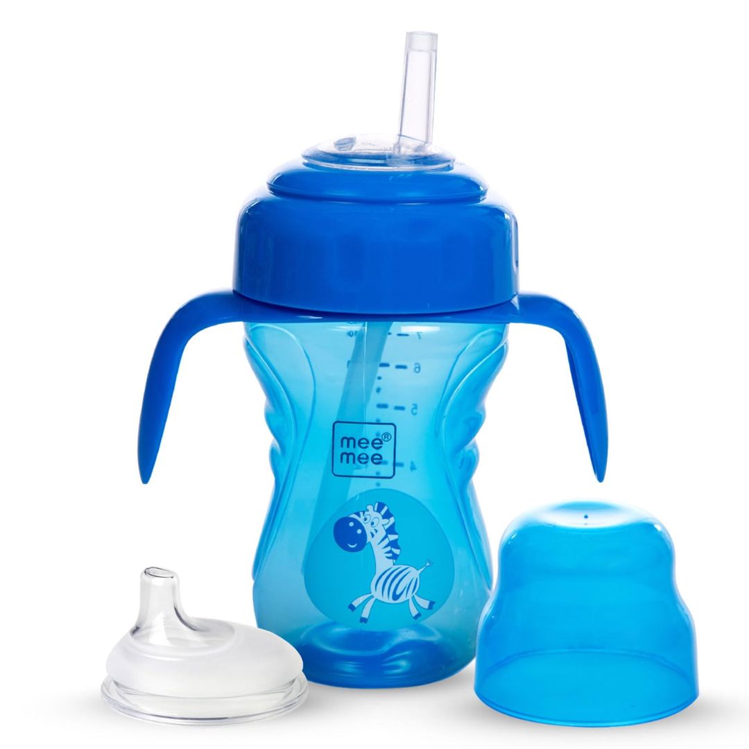 Mee Mee 2 in 1 Spout and Straw Sipper Cup for Meal | BPA-Free, Anti Spill and Unbreakable | Easy to Hold Detachable Handle | Anti Leak Lock Bottle with Cap for Kids (Blue)