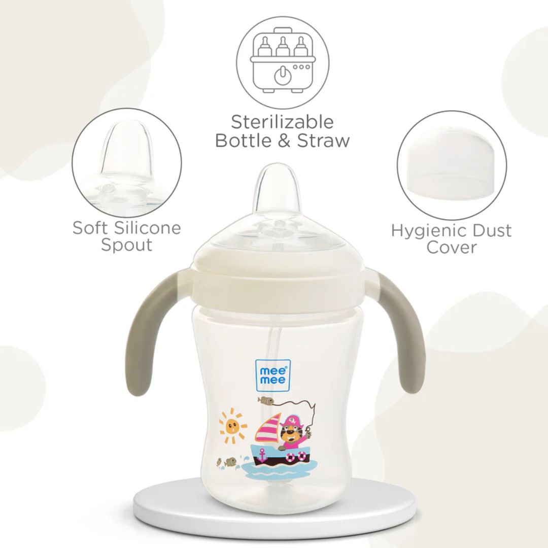 Mee Mee Baby Trainer Sippy Cup | Soft Spout, Leakproof Sipper for Toddlers | Dual Handle for Easy Grip | Non -Toxic, Lightweight & BPA Free, Grey (240 Ml)
