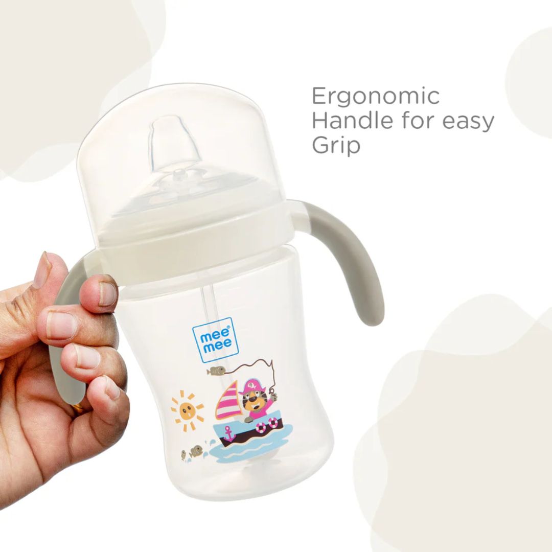 Mee Mee Baby Trainer Sippy Cup | Soft Spout, Leakproof Sipper for Toddlers | Dual Handle for Easy Grip | Non -Toxic, Lightweight & BPA Free, Grey (240 Ml)