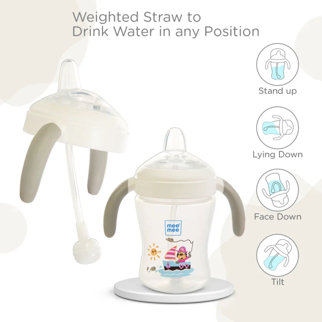 Mee Mee Baby Trainer Sippy Cup | Soft Spout, Leakproof Sipper for Toddlers | Dual Handle for Easy Grip | Non -Toxic, Lightweight & BPA Free, Grey (240 Ml)