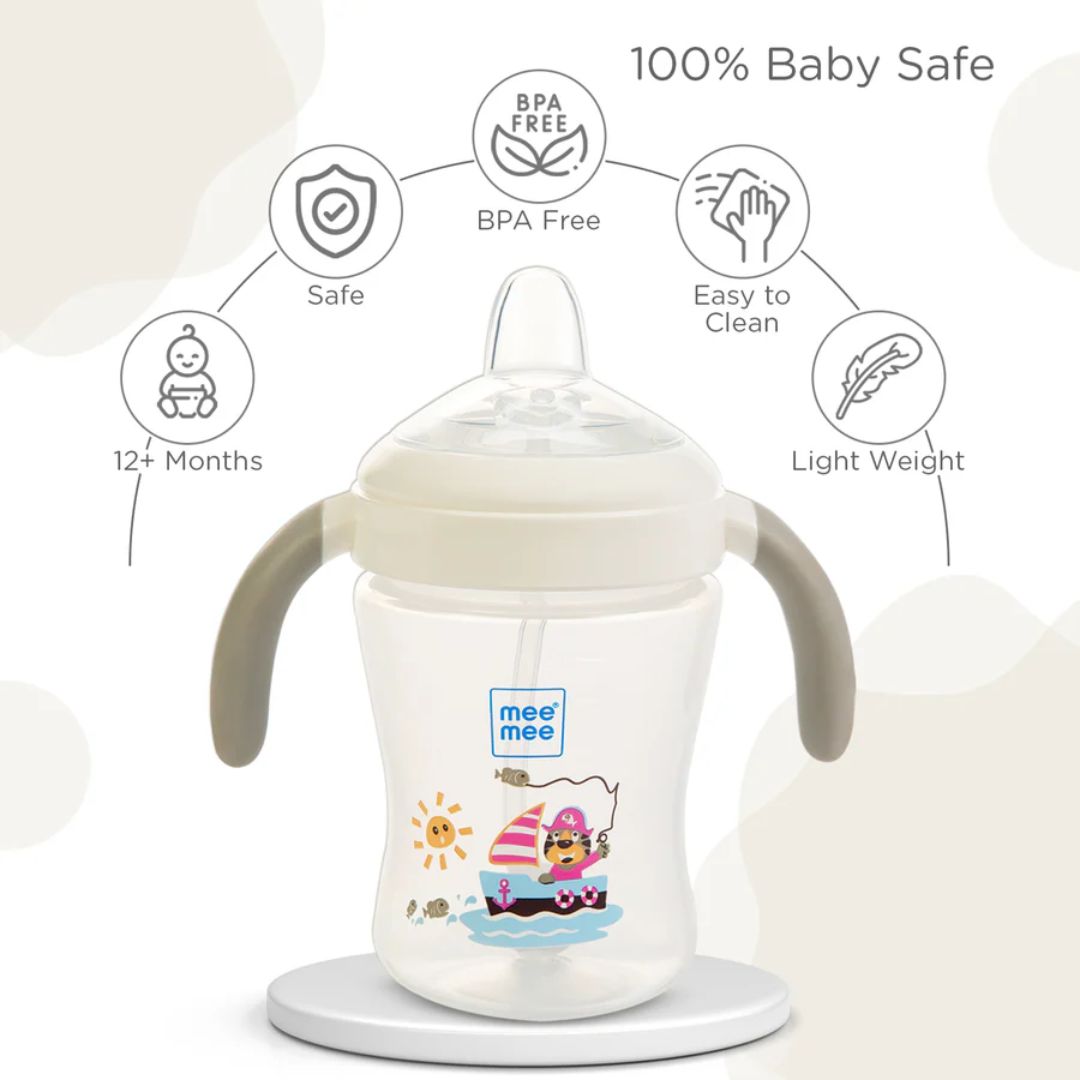 Mee Mee Baby Trainer Sippy Cup | Soft Spout, Leakproof Sipper for Toddlers | Dual Handle for Easy Grip | Non -Toxic, Lightweight & BPA Free, Grey (240 Ml)